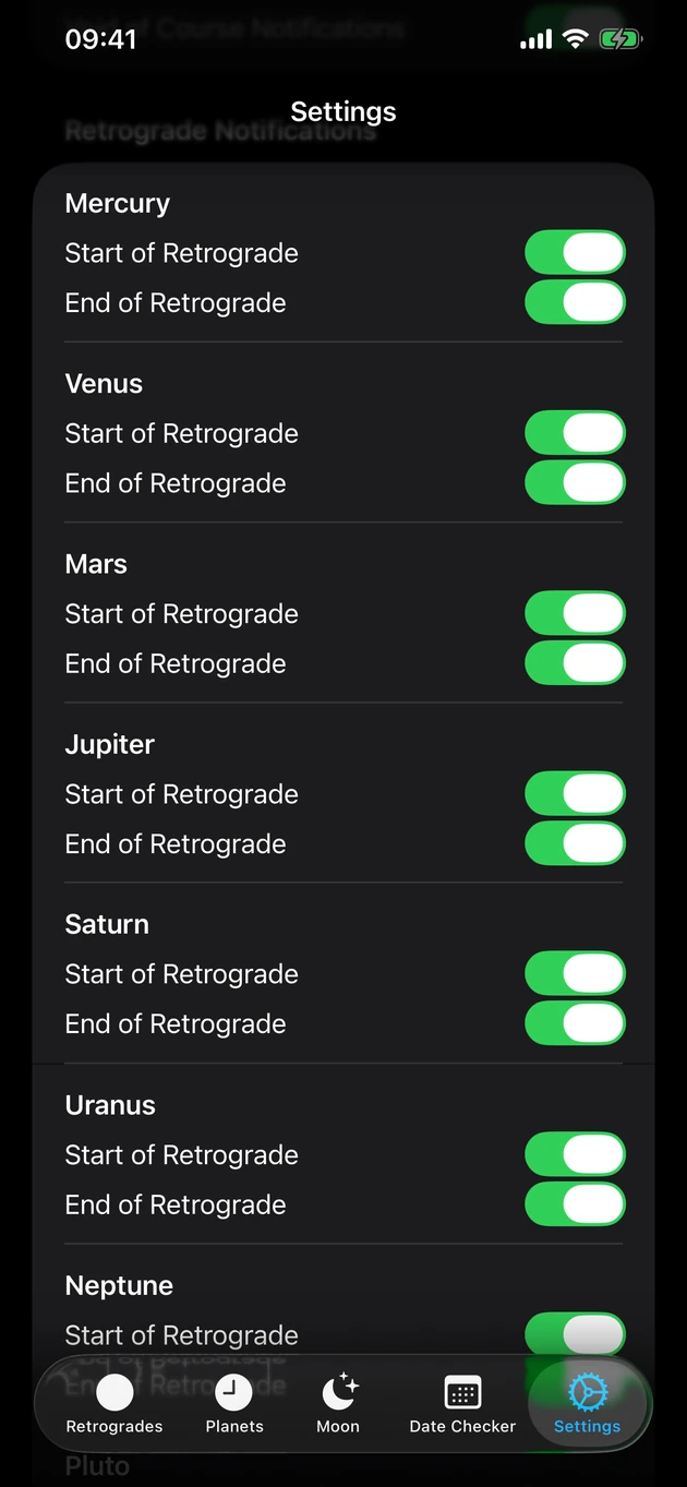 Turn on start and end notifications for the planets you choose.